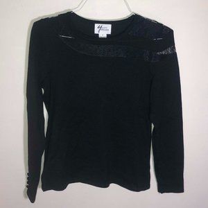 Black Long-sleeve Shirt (Floral Lace Accents)